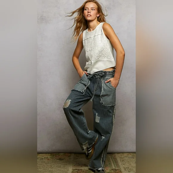 #1132 POL Ghost Flower Patchwork Top - Picture 7 of 14